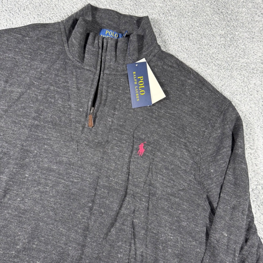 NWT Polo Ralph Lauren Estate Rib 1/4 Zip Mens XL Black Heathered Red Pony Pullov